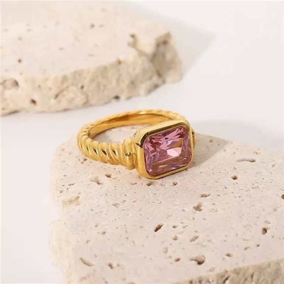 18K Gold Plated Pink zircon Crystal Ring*Pink Sapphire*Cubic Zirconia CZ*JD - Picture 2 of 6